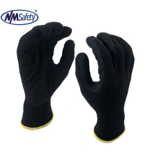 NMSAFETY black nylon liner coated sandy nitrile gloves EN388